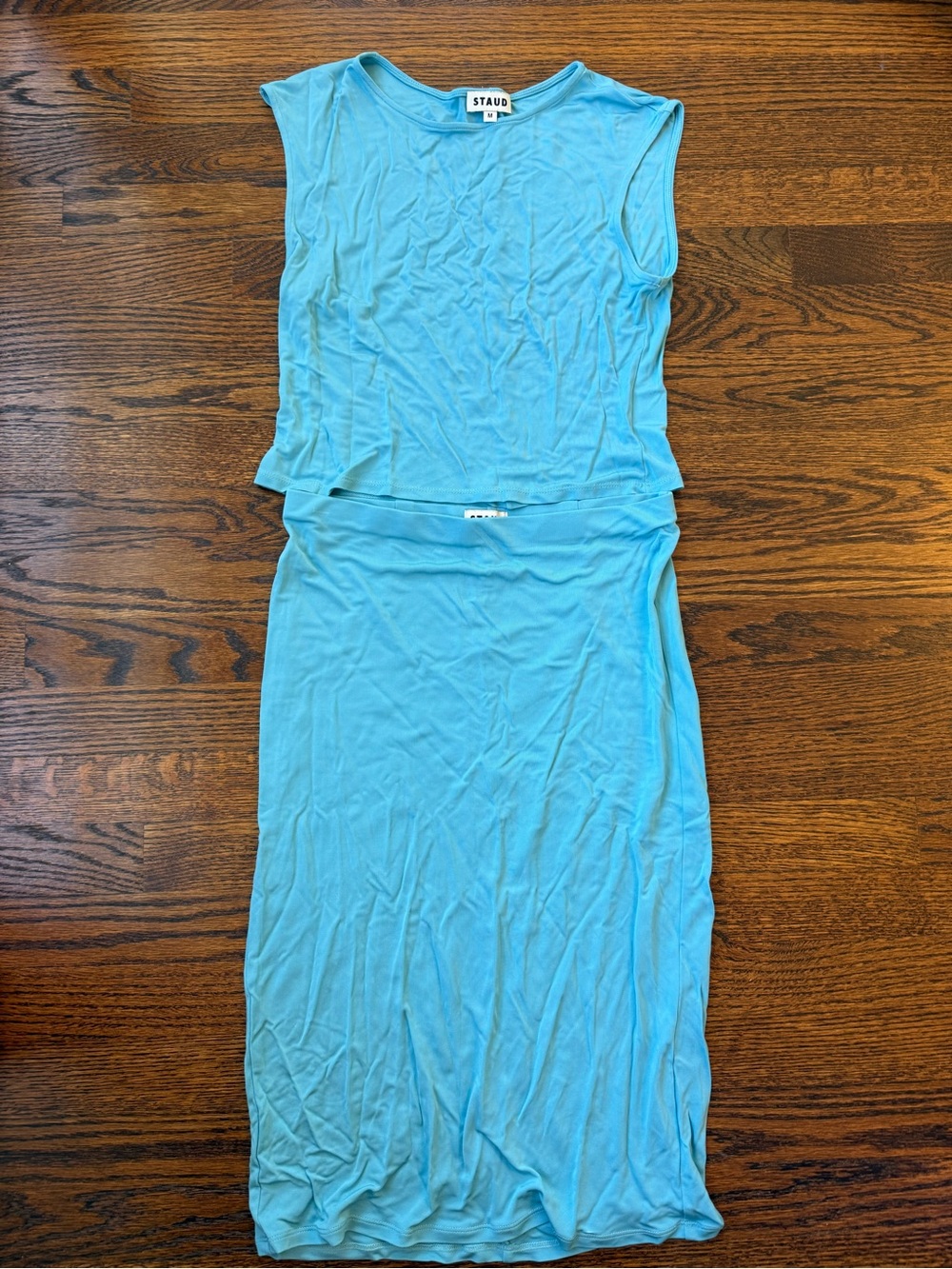 STAUD Teal/Aqua Sleeveless Midi Two Piece Skirt Set